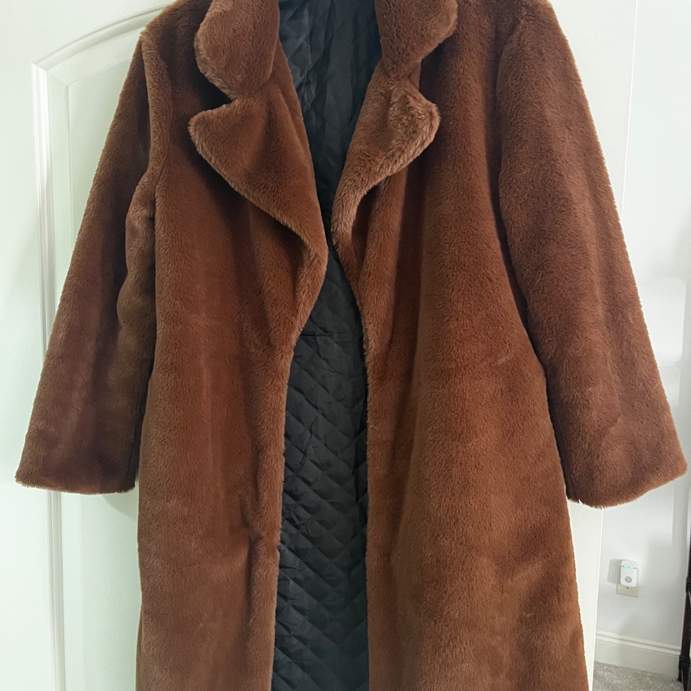 Brown Faux Fur Walking Coat - S